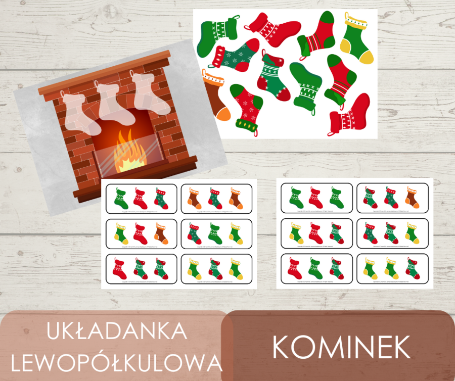 Układanka lewopółkulowa - kominek świąteczny
