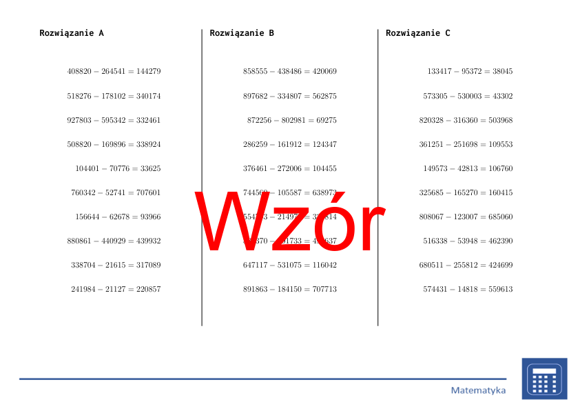 Odejmowanie do miliona | matematyka | 26 kolumn