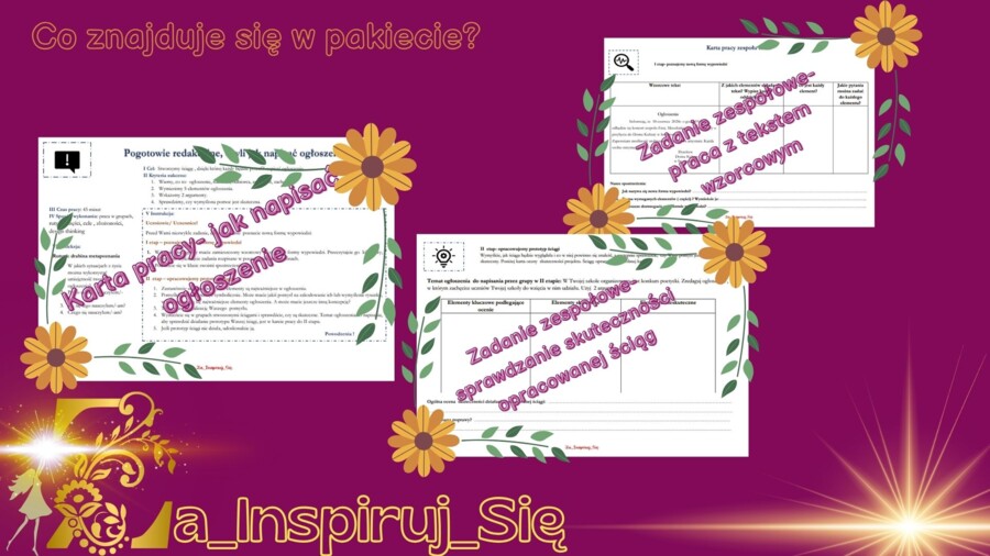 Ogłoszenie w kl. IV-VIII- karty pracy, scenariusz lekcji