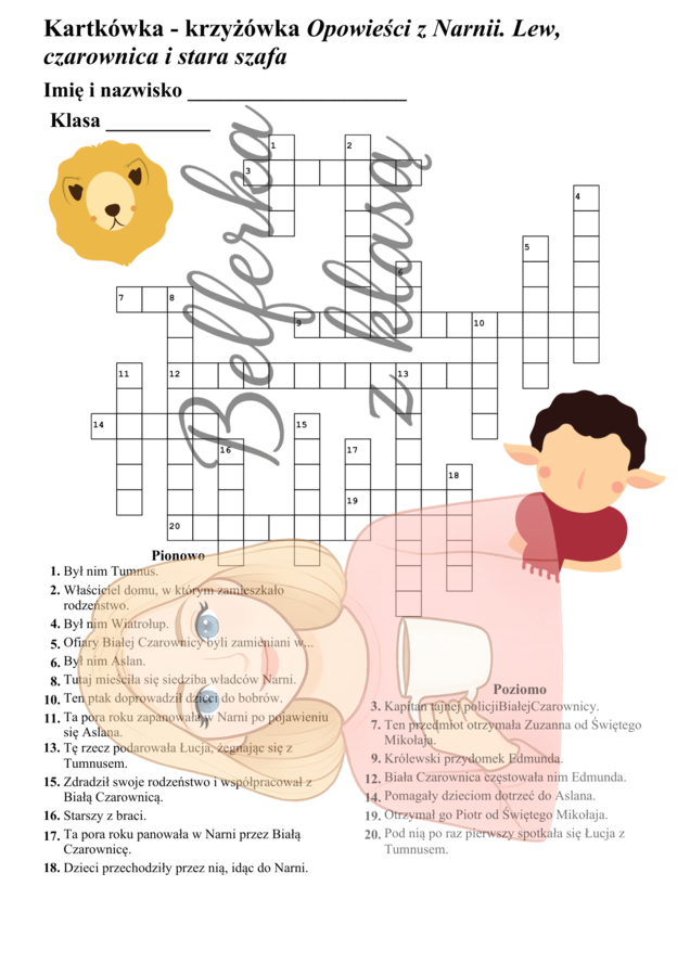 Kartkówka - krzyżówka "Opowieści z Narnii. Lew, czarownica i stara szafa"