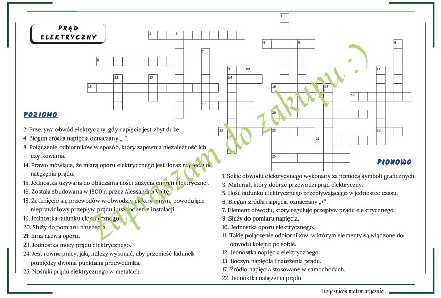 Krzyżówka - prąd elektryczny.