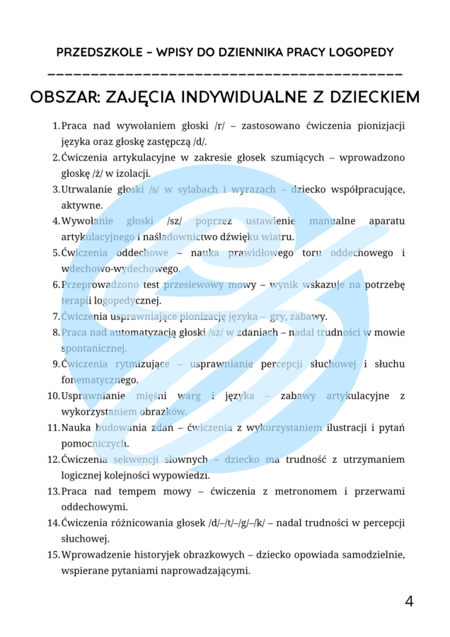 Logopeda w przedszkolu – przykładowe wpisy do dziennika