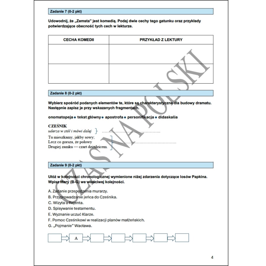 A. Fredro "Zemsta" – test powtórzeniowy przed egzaminem ósmoklasisty