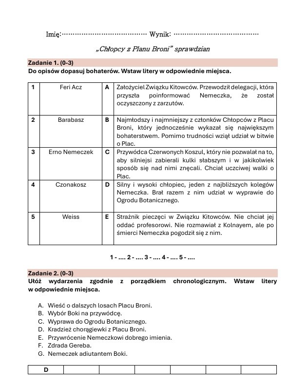 Zestaw lekturowy "Chłopcy z Placu Broni"