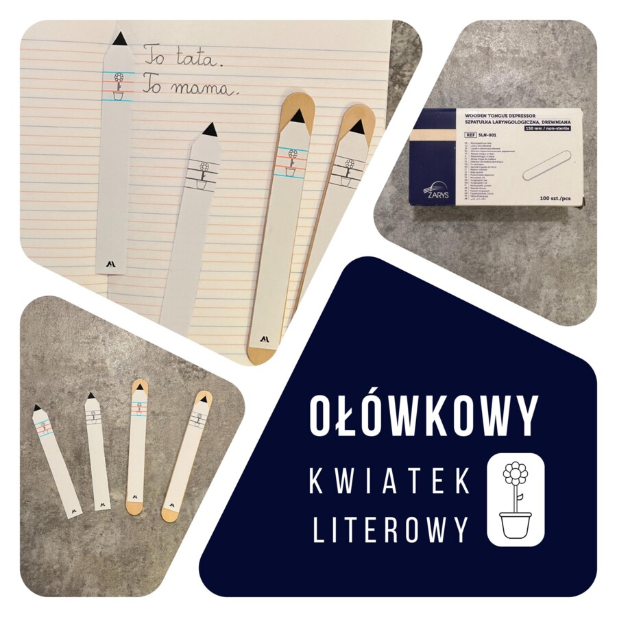 Ołówkowy kwiatek literowy – pomoc do nauki pisania liter w liniaturze zeszytu