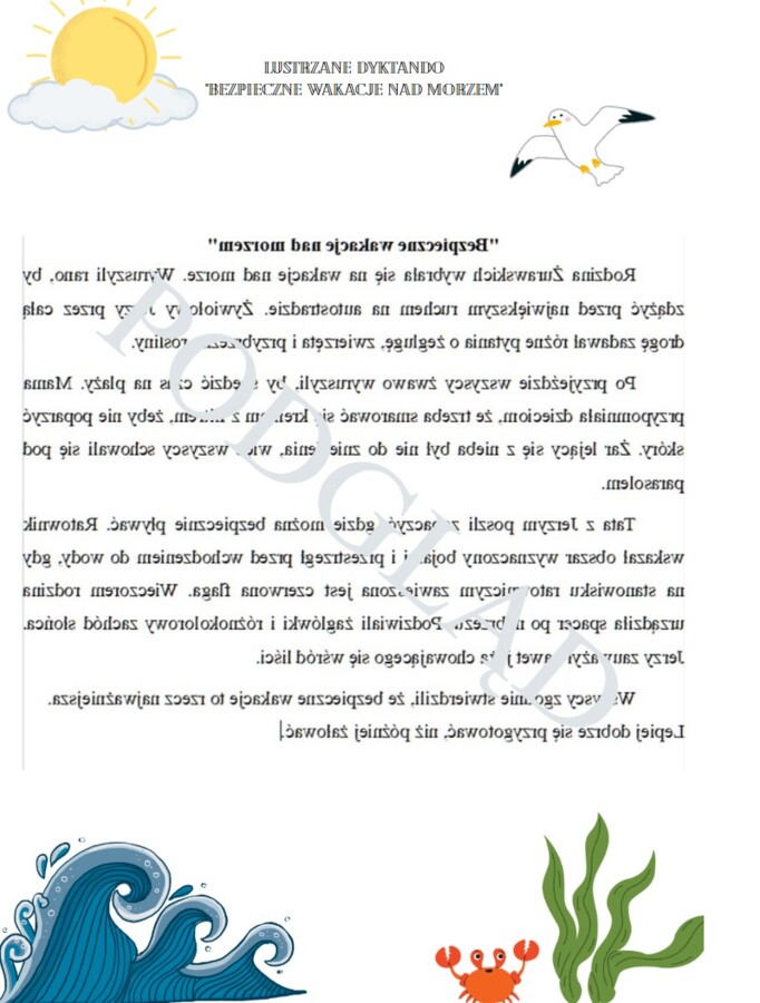 Lustrzane dyktando "Bezpieczne wakacje nad morzem"