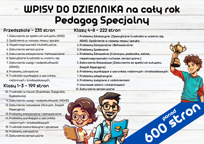 Wpisy do dziennika na cały rok - Pedagog Specjalny