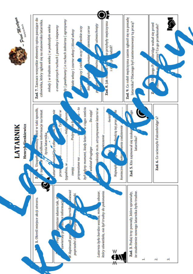 LATARNIK: Krok po kroku – karta pracy do lektury