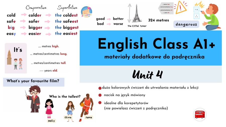 English Class A1+, unit 4, materiały dodatkowe, No-Prep, stopniowanie przymiotnika