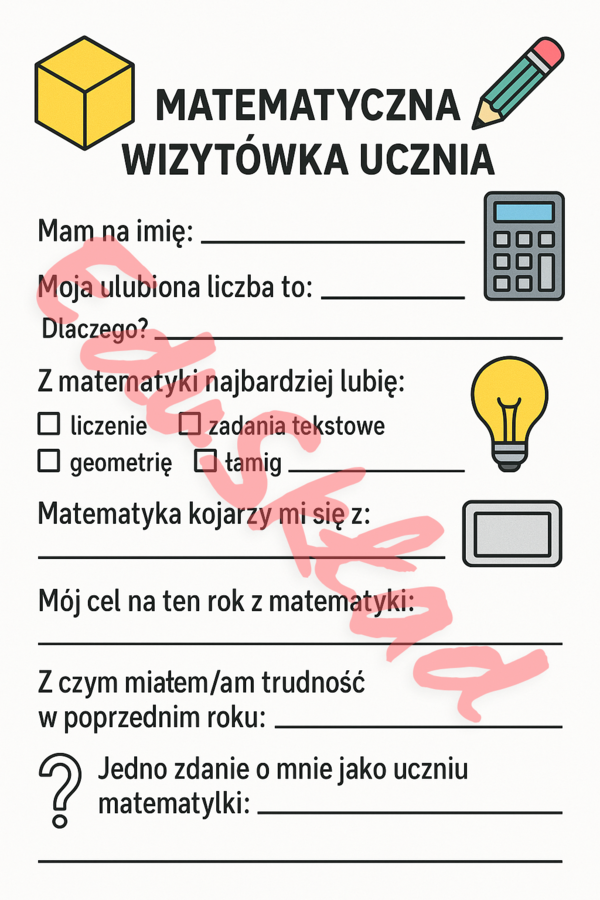 ✏️ Matematyczna wizytówka ucznia – poznaj swoich uczniów od matematycznej strony!