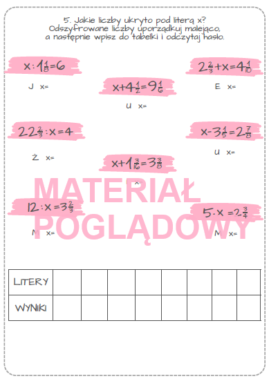 Karta pracy - ułamki zwykłe kl. 4, 5, 6
