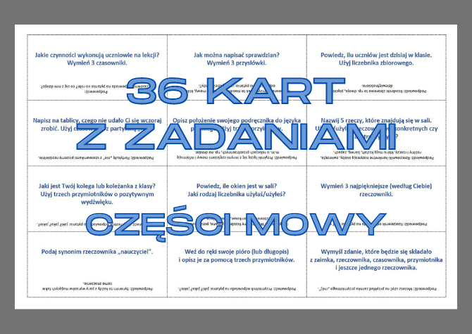 36 kart z zadaniami – części mowy