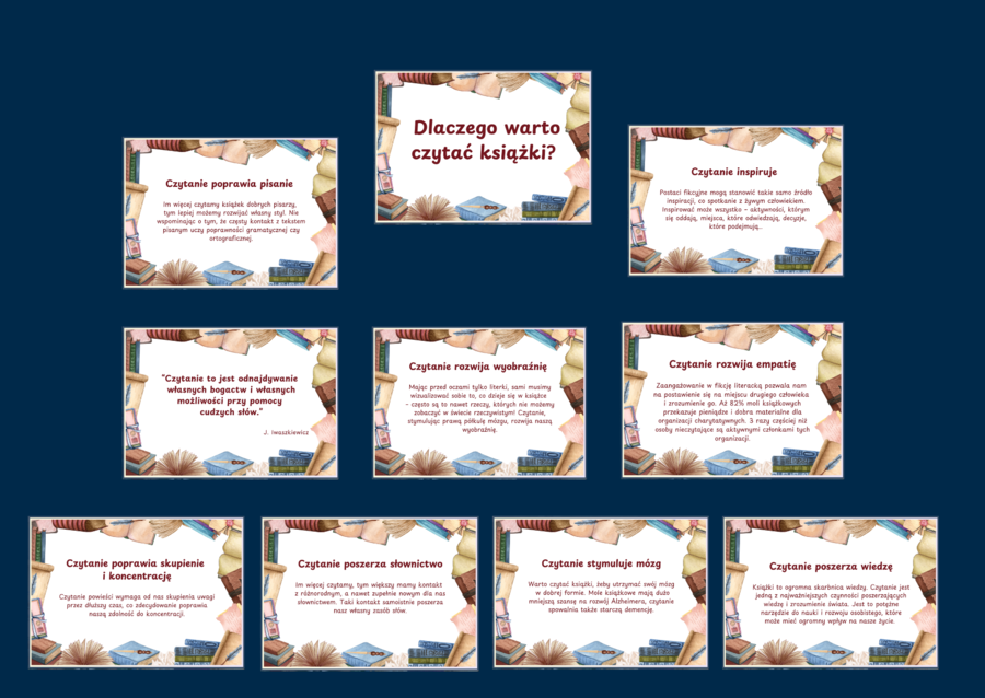 DLACZEGO WARTO CZYTAĆ KSIĄŻKI? - zalety czytania - Dzień Książki – BIBLIOTEKA - gazetka – wersja 1