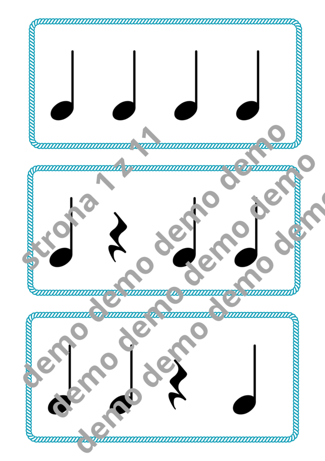 Muzyka. Karty do nauki wartości rytmicznych i ćwiczeń praktycznych. Metrum 4/4.