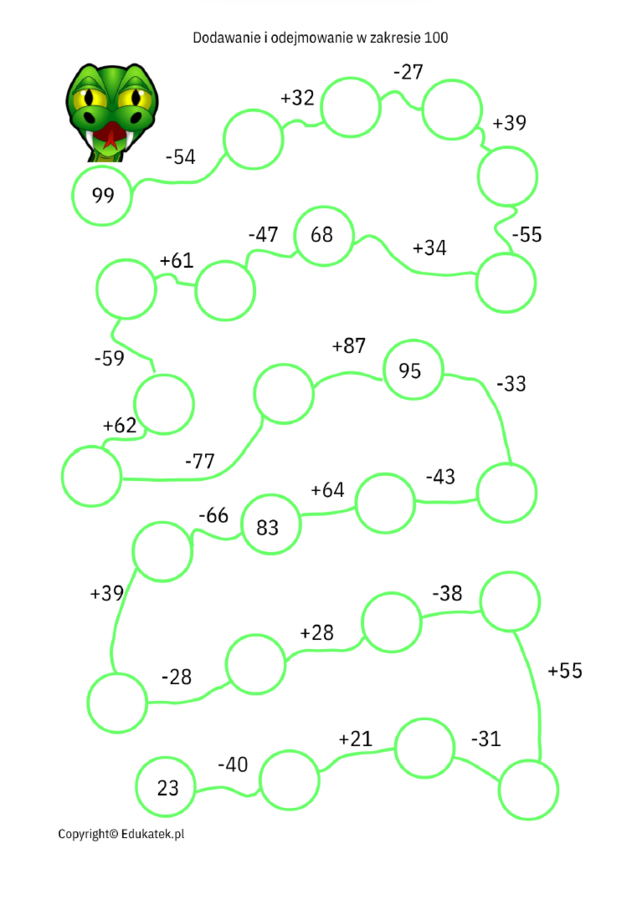 Matematyczne węże - doskonalenie dodawania i odejmowania
