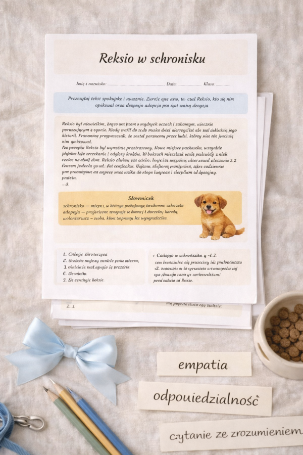 Krótki tekst do czytania ze zrozumieniem: Reksio w schronisku