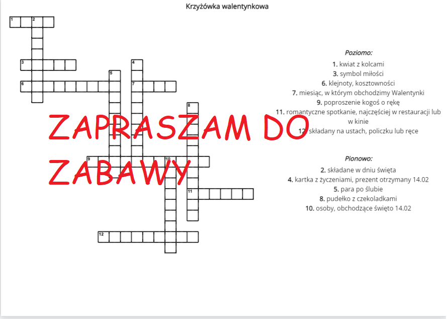 ♥♥♥♥Krzyżówka walentynkowa
