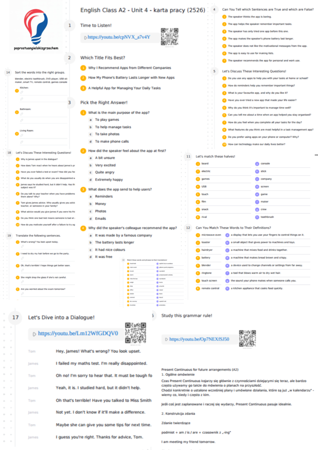 English Class A2 – Unit 4 – karta pracy