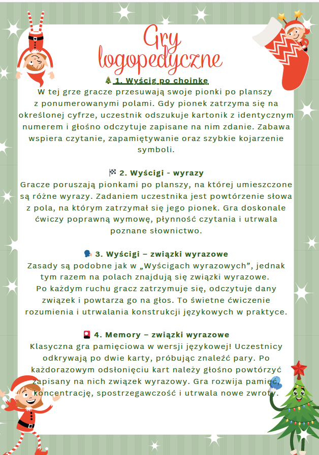 Świąteczne gry logopedyczne - głoska sz