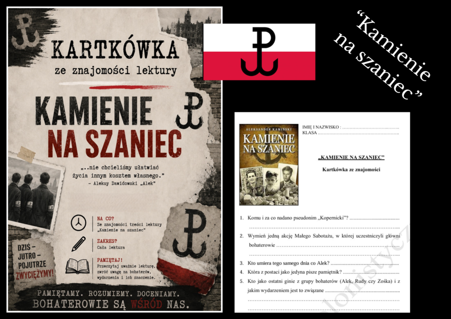 Kartkówka ze znajomości lektury "Kamienie na szaniec" + odpowiedzi