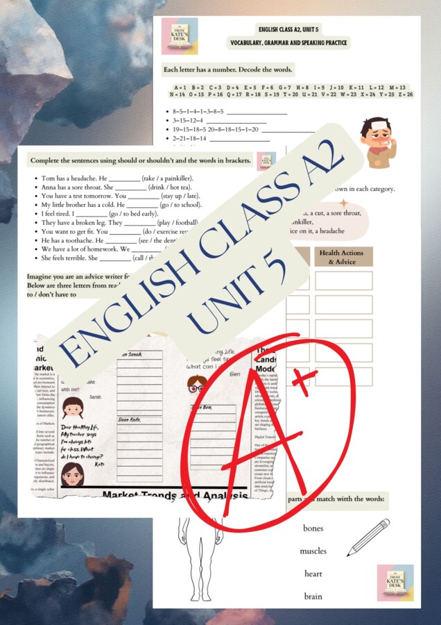 English Class A2 Unit 5 Health Matters - Extra Pack Vocabulary, Grammar & Speaking Practice