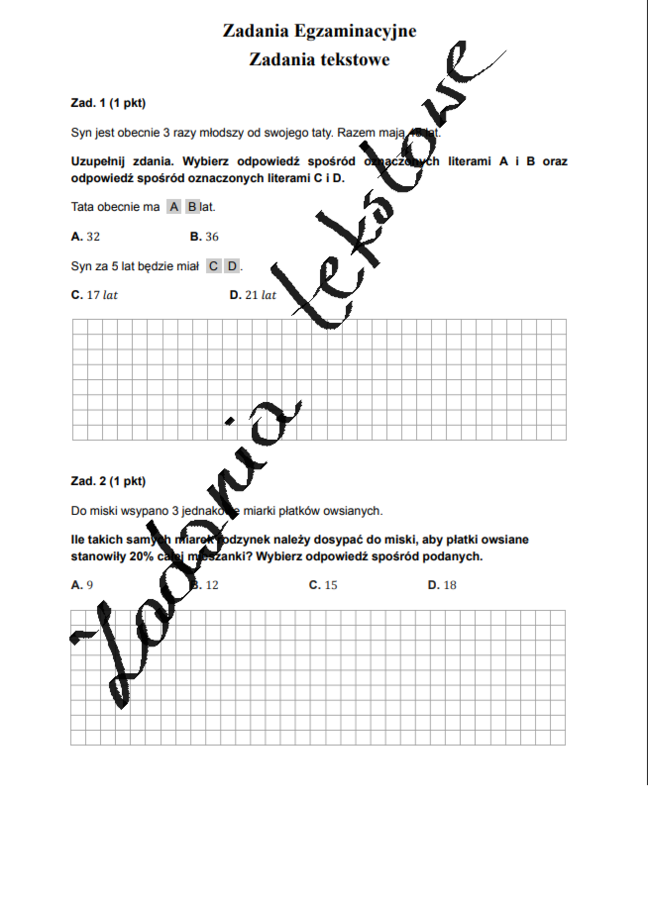 Zadania egzaminacyjne - Zadania tekstowe