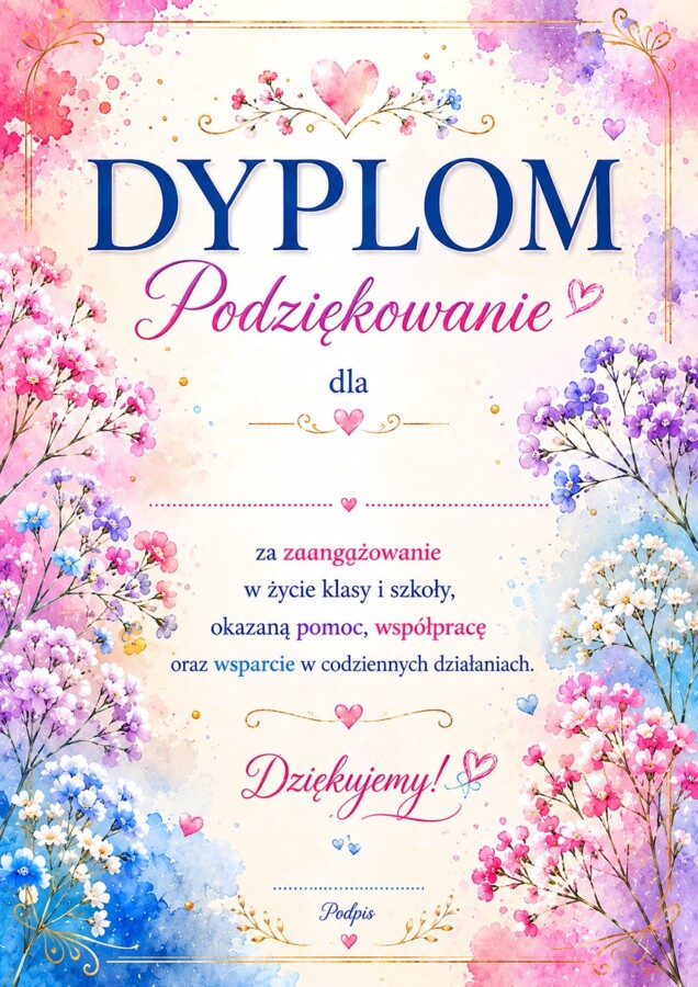 Dyplomy Podziękowania dla rodziców