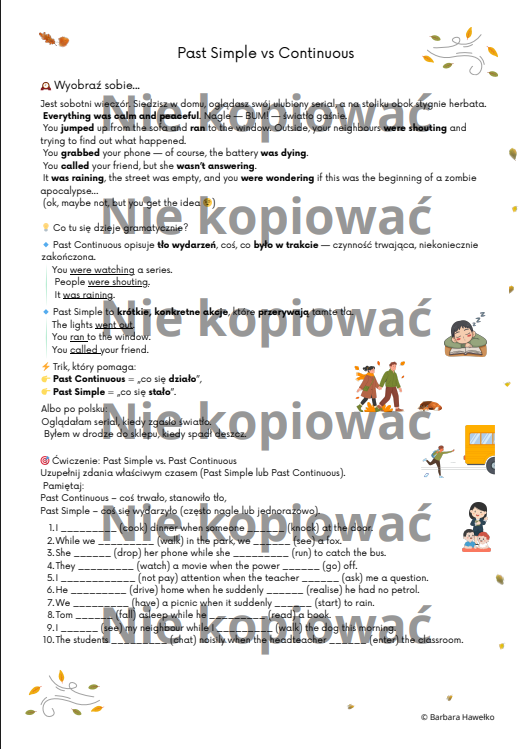 Scenariusz i karta pracy "Power cut in the town center" Past Simple v. Continuous B1