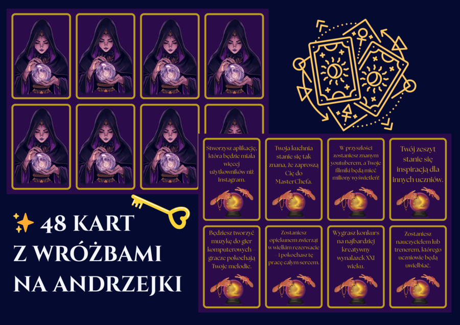 ✨ 48 kart z wróżbami andrzejkowymi dla klas 4–8 – gotowe karty PDF ✨