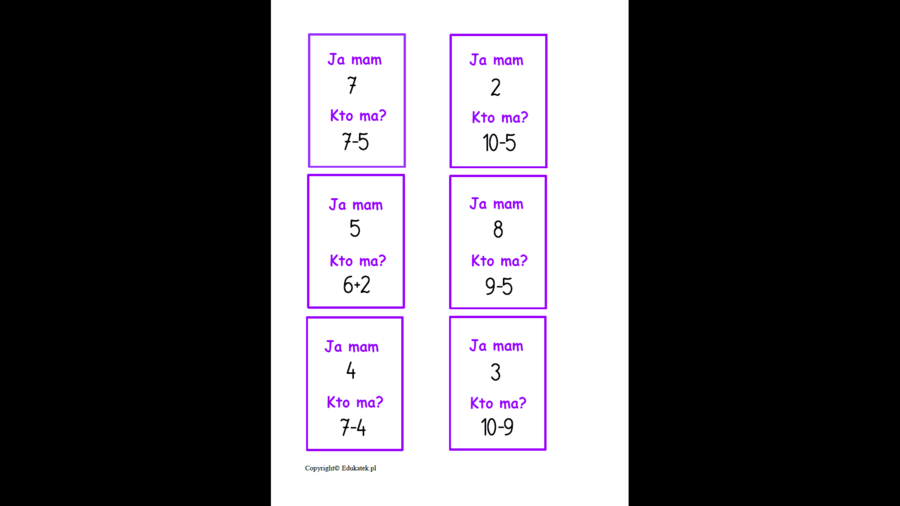 Zestaw kart typu kto ma, ja mam – dodawanie i odejmowanie