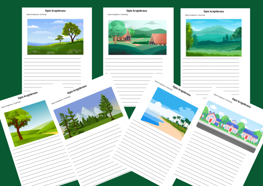OPIS KRAJOBRAZU - karta pracy - kl. 4-5 - ćwiczenia redakcyjne - wersja kolorowa