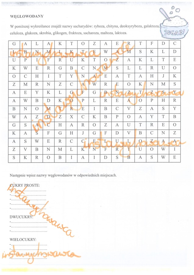 Węglowodany-wykreślanka