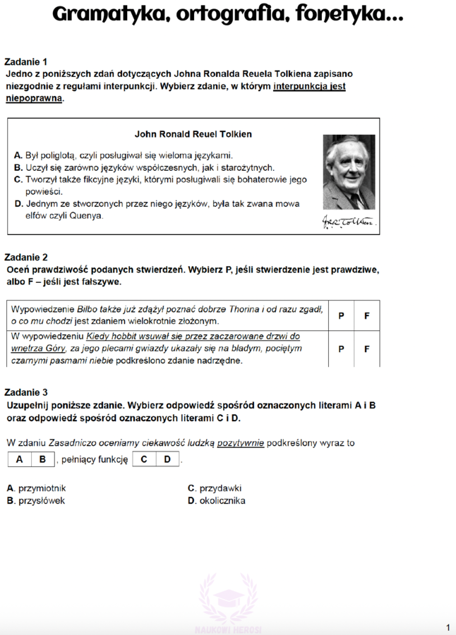 Zadania egzaminacyjne z j.polskiego - Gramatyka, ortografia, fonetyka