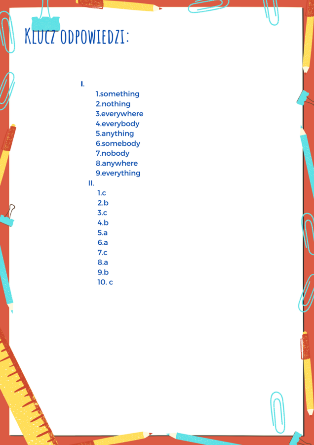 Zaimki nieokreślone -body, -one, -thing, -where - tabela