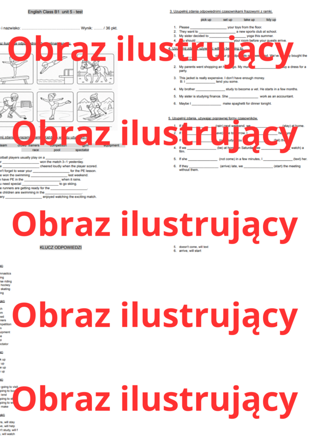 English Class B1 unit 5 test (sprawdzian / praca klasowa)