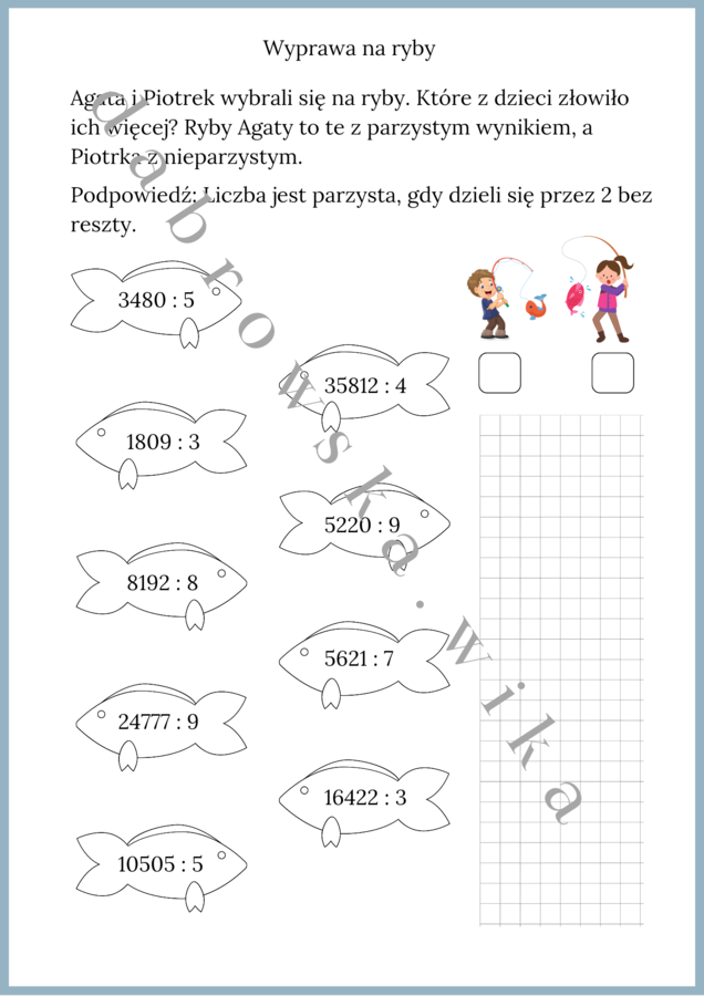 Wyprawa na ryby - dzielenie pisemne