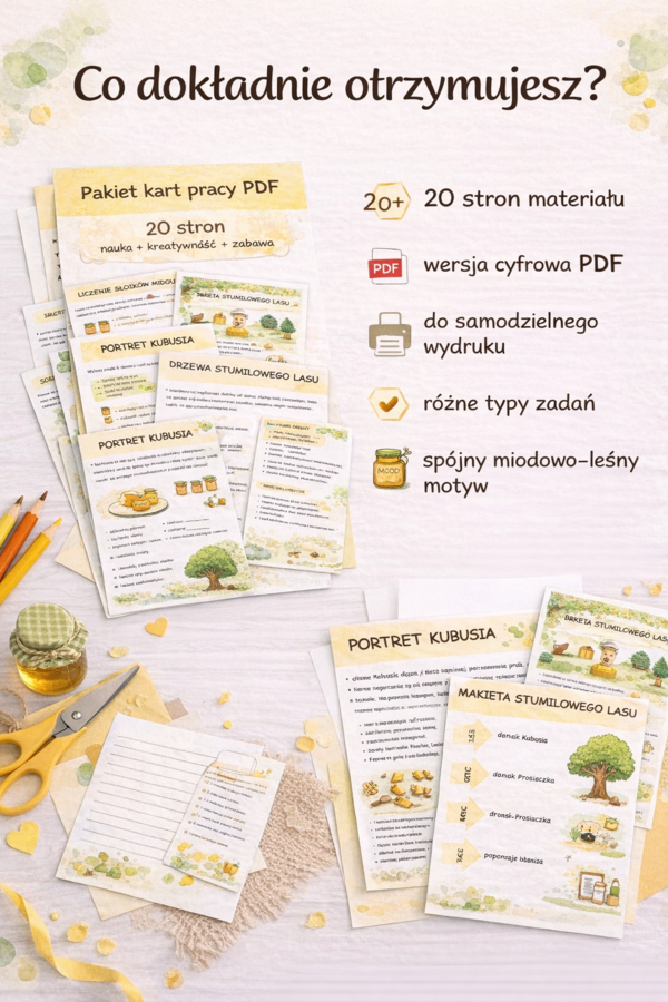 Kubuś Puchatek w Stumilowym Lesie – pakiet 20 kart pracy dla klas 1–3