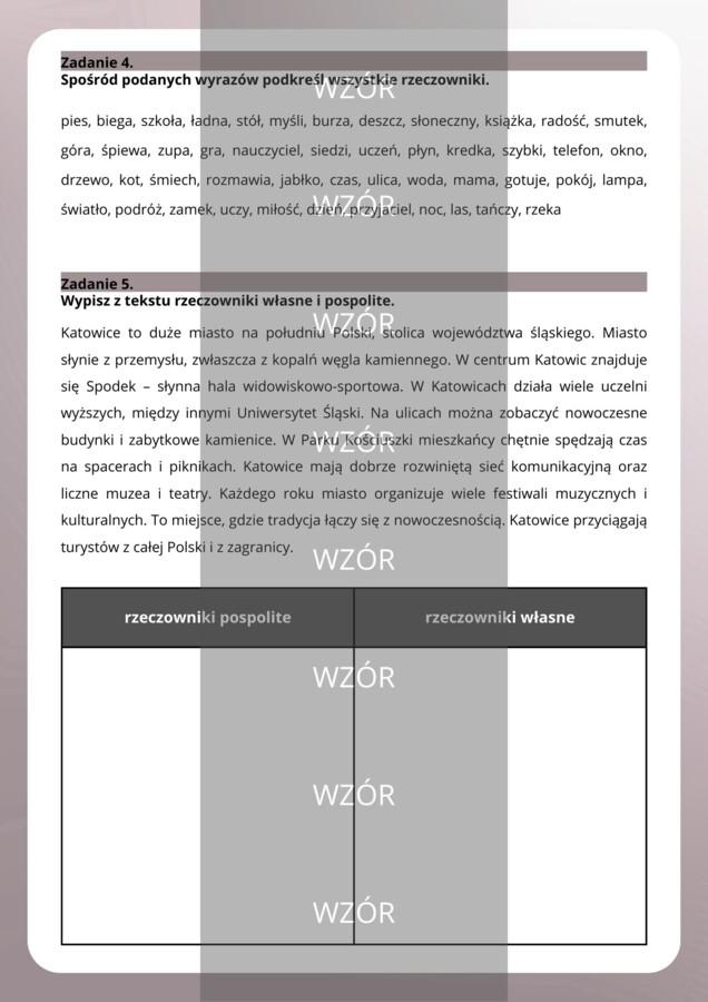 Rzeczownik - ćwiczenia utrwalające