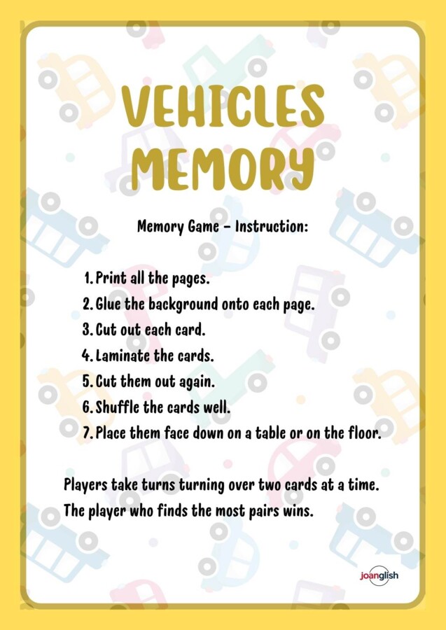 Vehicles (pojazdy) - Memory Game