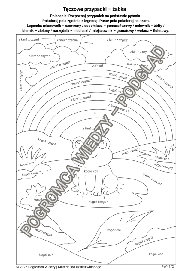 Przypadki rzeczownika - zestaw kart pracy (klasa 4)