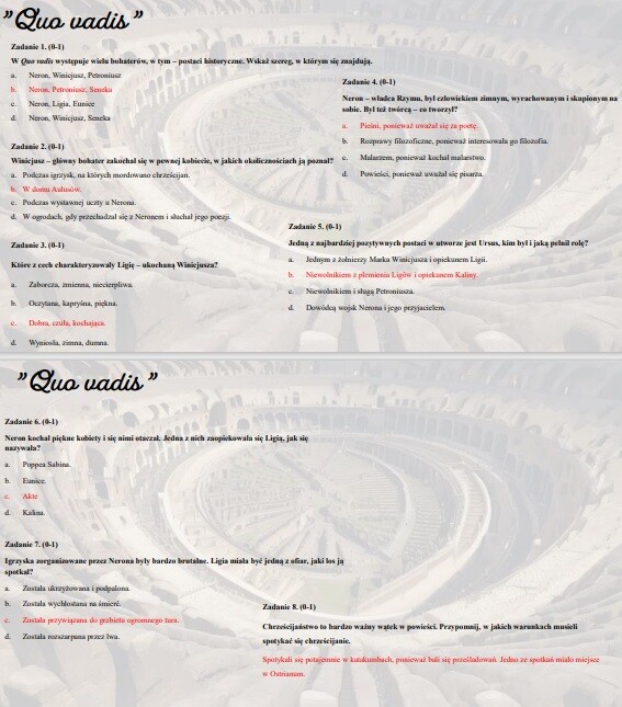 Test wprowadzający/powtórzeniowy z lektury "Quo vadis"