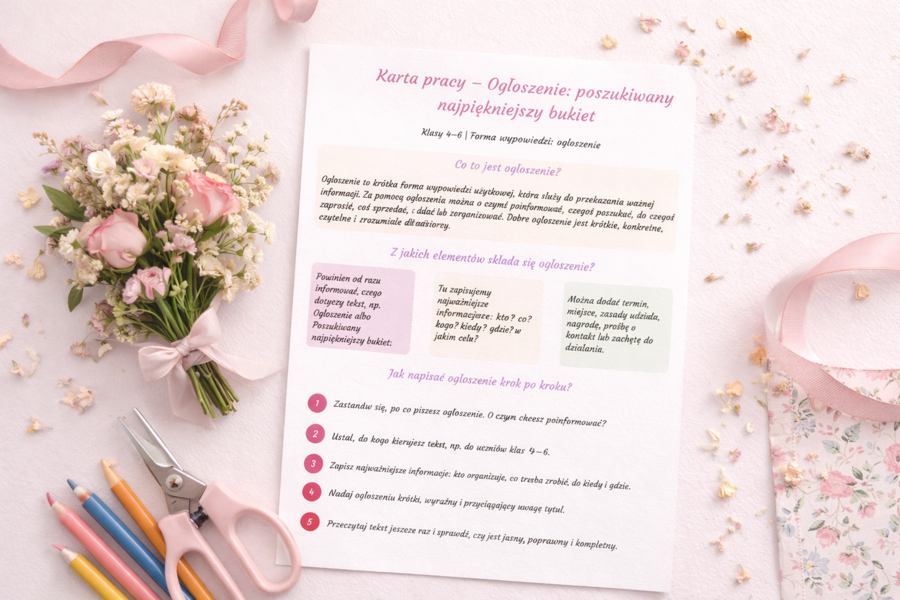 Ogłoszenie: poszukiwany najpiękniejszy bukiet [Karta pracy]