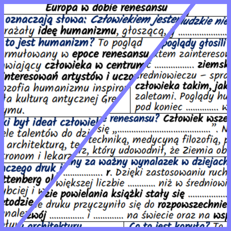 Europa w dobie renesansu – notatki i karta pracy