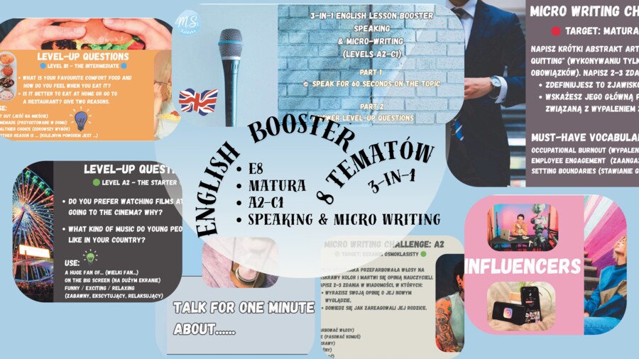 E8 / Matura (od A2-do B2/C1)  SPEAKING + MICRO WRITING! 3-in-1 Booster (PART 1)