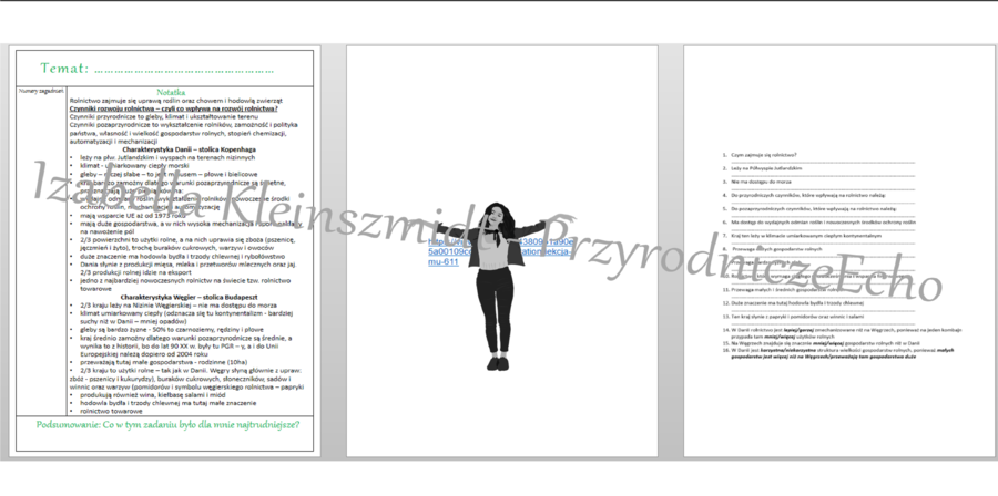 Notatka metodą Cornella i zestaw pytań do niej "Rolnictwo Danii i Węgier". Geografia 6, Dział IV "Gospodarka Europy"