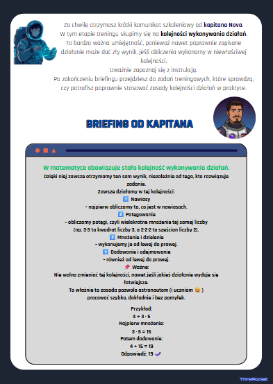 Ułamki zwykłe, kolejność wykonywania działań, zadania tekstowe | 3 dni zadań, rozgrzewek i teorii | Klasy 4-6 | Kosmiczno- matematyczny trening