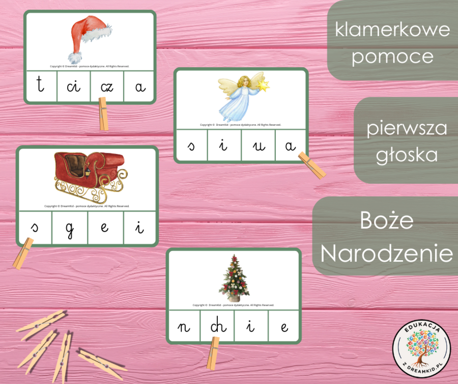 Klamerkowe pomoce - pierwsza głoska - Boże Narodzenie