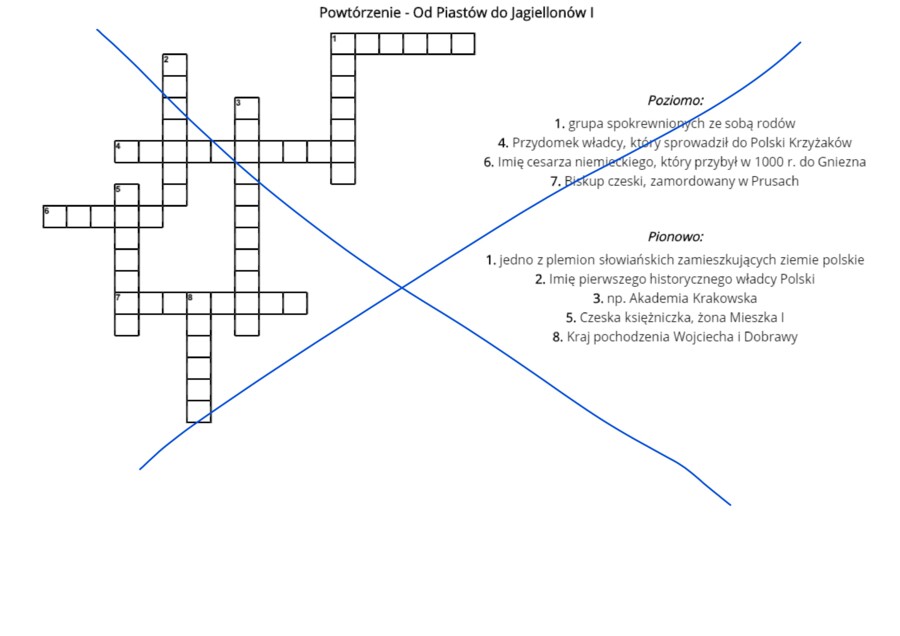 Krzyżówka powtórzeniowa - Mieszko I, Bolesław Chrobry, Kazimierz Wielki