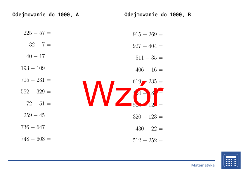 Odejmowanie do 1000 | matematyka | 26 kolumn