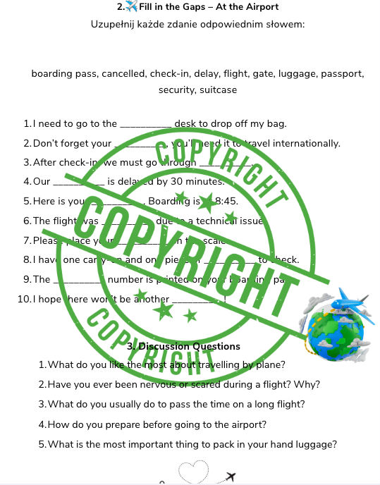 "English at the Airport - Angielski na lotnisku– Słówka, Dialogi i Ćwiczenia na poziomie A2-B1, do nauki w szkole i samodzielnie